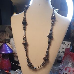 Handmade Hematite Bead Long Necklace - Metallic Gray